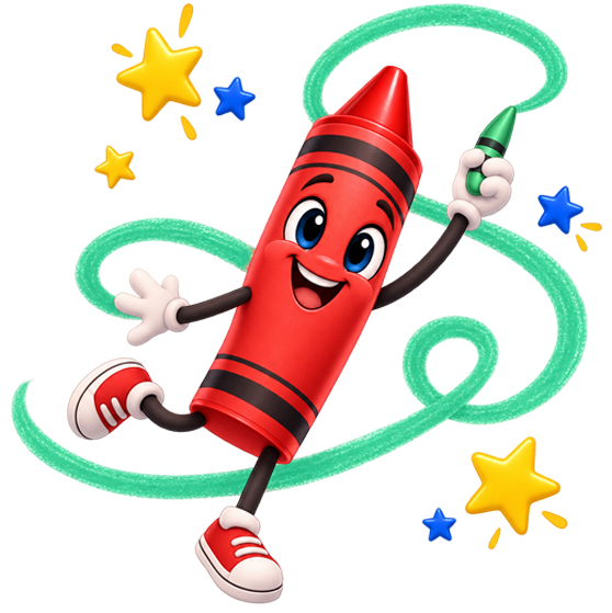 A cheerful crayon drawing a colorful path